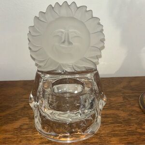 PartyLite vintage 90s celestial sun face candle holder with frosted glass